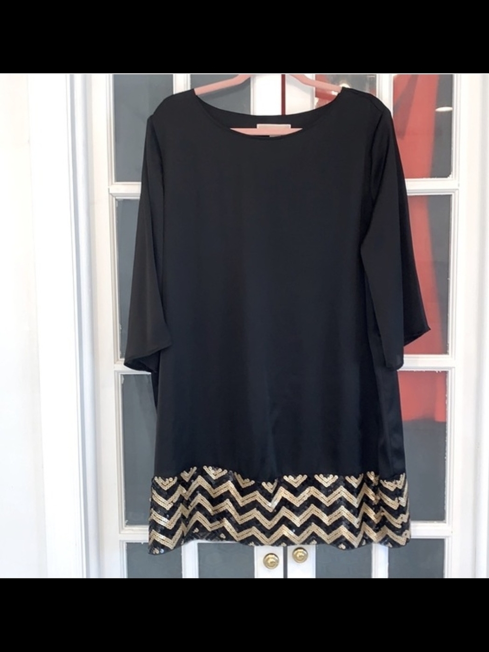 Michael Kors - Black Long-Sleeve Tunic Dress with Gold Chevron Trim